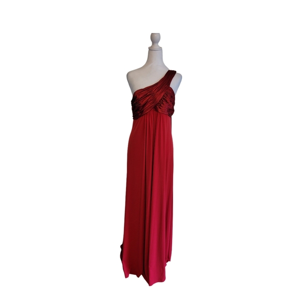David's Bridal One Shoulder Ruched Bust Empire Waist Gown Sz 10 Red EUC - Picture 4 of 11